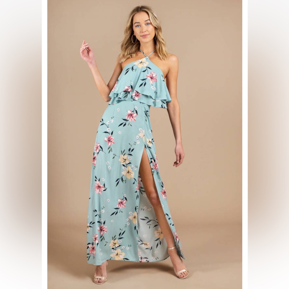 Tobi Blue Halter Maxi Sundress